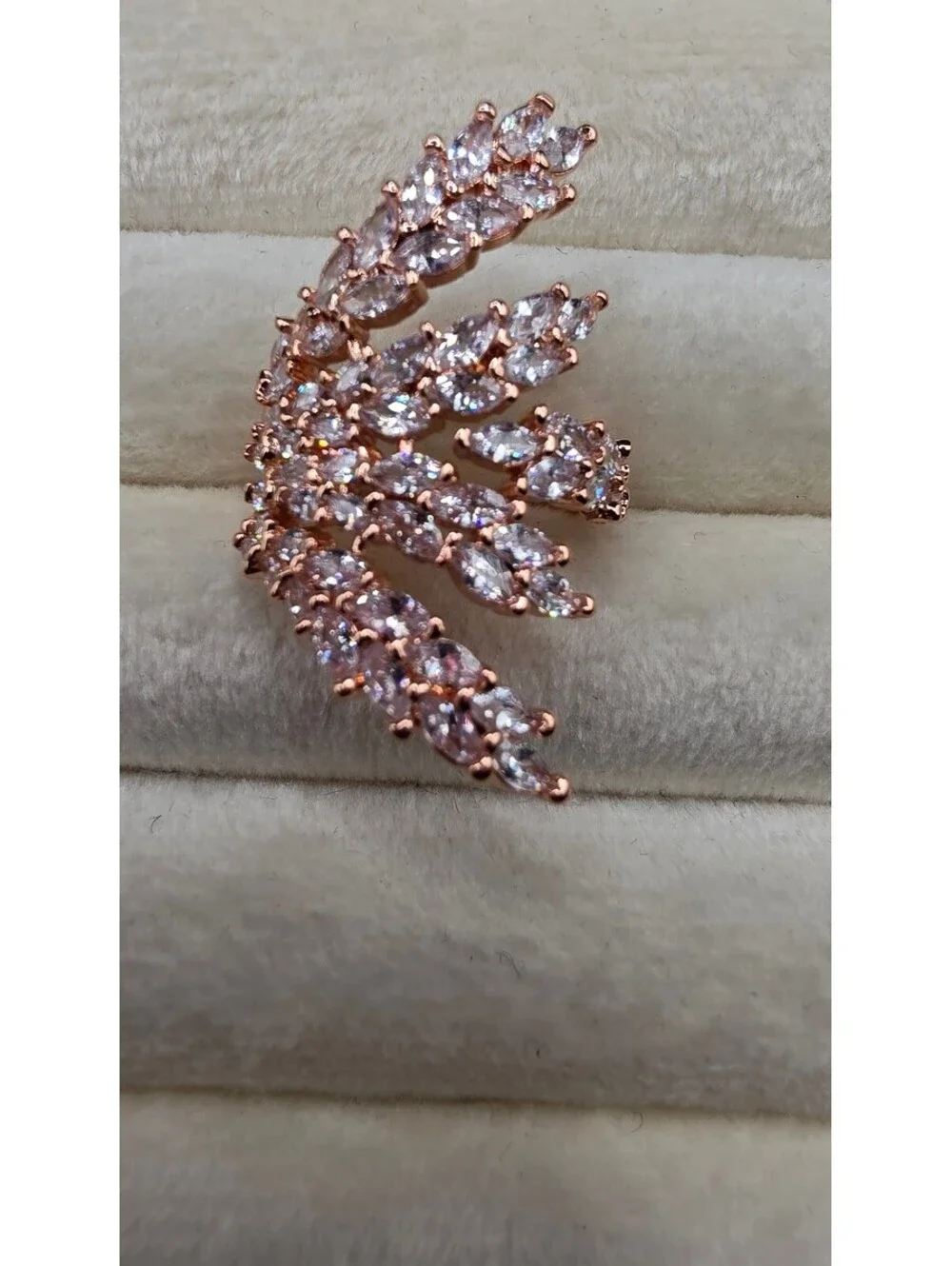 Adjustable 18K Gold Plated Wheat Spike Ring with Zirconia Stones